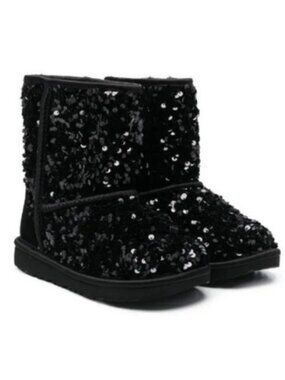 UGG Classic Short Chunky Sequin Boots Black Kids Size 2